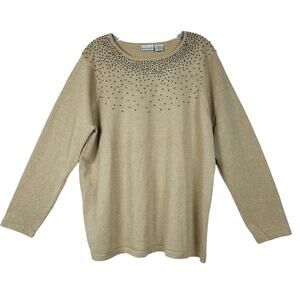 Fashion Bug Embellished Tunic Sweater Women 18/20 Gold Metallic Beads Tan